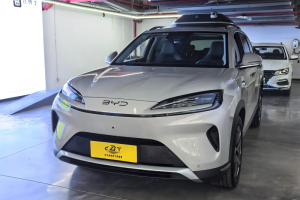 Gloss silver BYD EV crossover featuring streamlined LED headlights and closed electric front grille